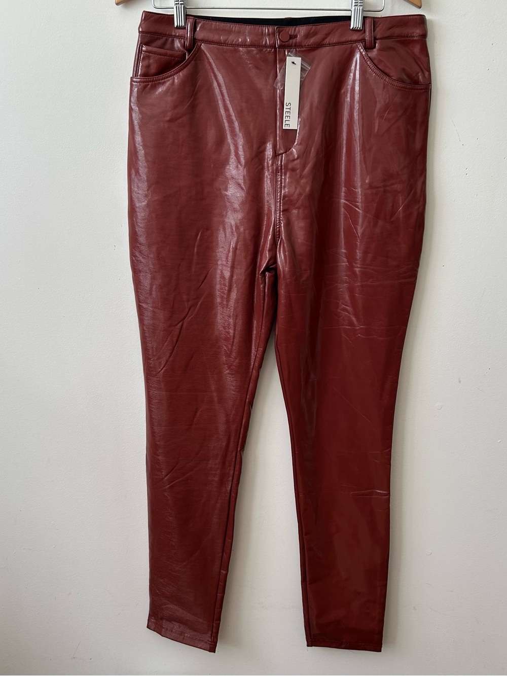 Steele Faux Leather Pants XL Polyester  Red Orange